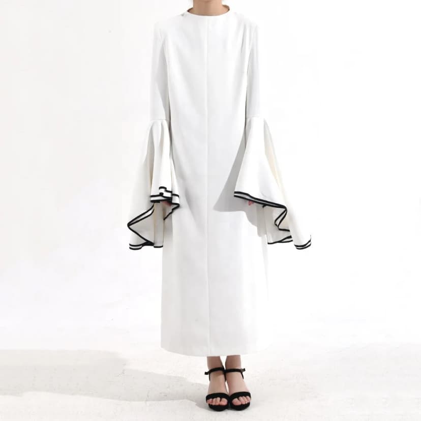 OUDINA Elegant Ruffle Sleeves White Dress for Women