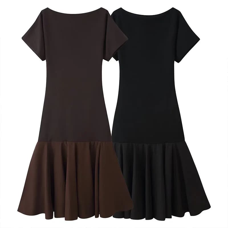 ZATRHMBMc Women's Retro Round Neck Short Sleeve Dress