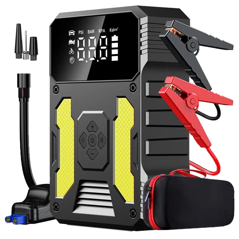 Avviatore per auto da 2000 A con compressore d'aria e gonfiagomme - Power bank da 14000 mAh