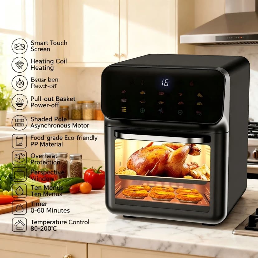 Friggitrice ad aria Zhangzhou Jiejing da 10 litri con touch screen e 10 programmi preimpostati (2026)